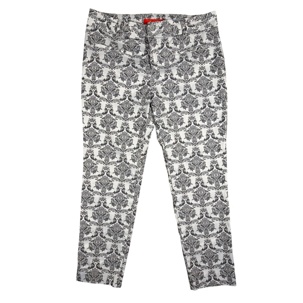 Cartonnier Anthropologie Charlie Ankle Pants Grey Damask Floral Slim Size 12